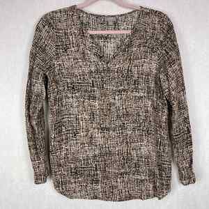 J Jill Printed top Notch Neckline Brown Black Womens Size XS 3/4 Sleeve